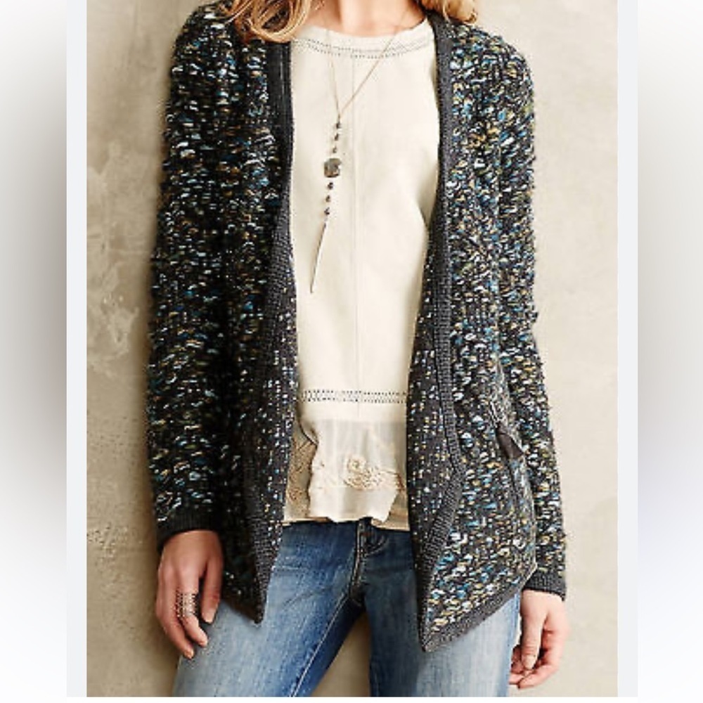 Anthropologie MOTH Keavy chunky tweed cardigan jacket sweater open front M